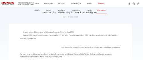 Honda, Honda’s China Deliveries Nearly Halve in May Amid EV Market Shift
