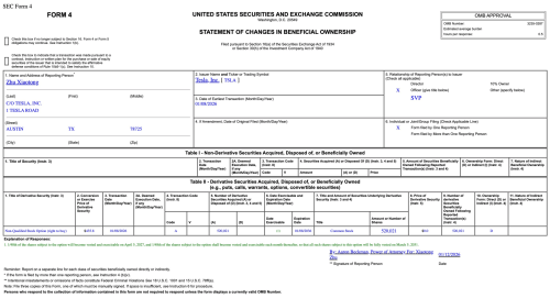Tesla, Tesla Renews Five-Year Deal With Auto Chief Tom Zhu, Grants 520,000 RSUs