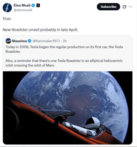 Tesla Pushes Back Next-Gen Roadster Launch Again to Late April