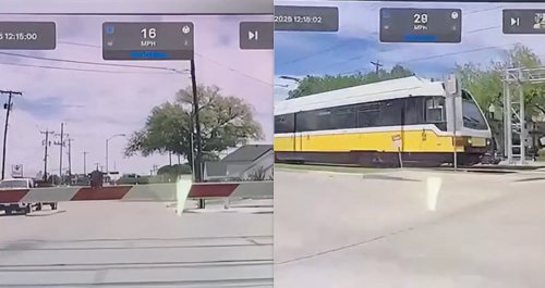 Tesla 'Full Self-Driving' crashed through railroad gate seconds before train