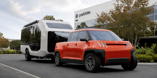 MINI, Pebble Flow electric RV towed by TELO's MINI-sized electric truck