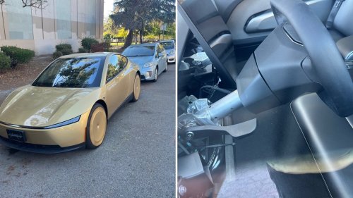 Tesla, Cybertruck, First look at Tesla Cybercab’s steering: a Cybertruck wheel bolted on