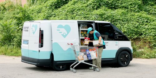 Kia's EV van becomes a mobile grocery store for free food delivery
