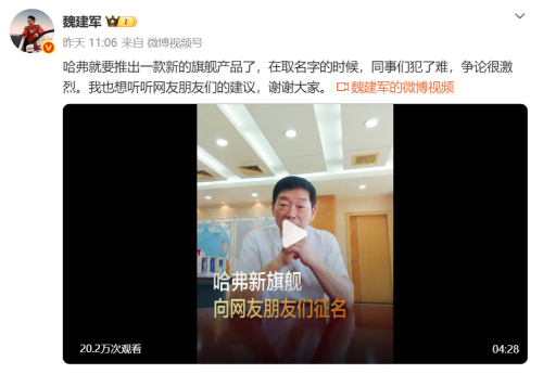 Haval, Haval Releases Side Profile of New Flagship; Wei Jianjun Solicits Name for New Car from Public