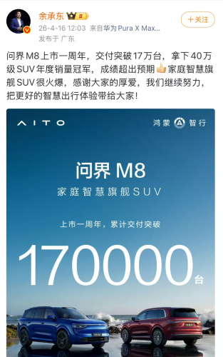 AITO M8 Deliveries Surpass 170,000 Units
