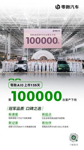Leapmotor A10 100,000th Unit Rolls Off Line, Sets New Record for 100,000-yuan SUVs