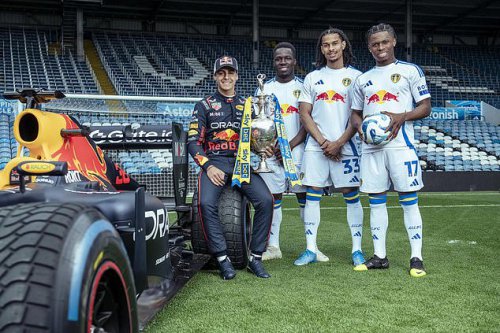 Leeds stars race Red Bull F1 car at Elland Road after challenging driver to contest amid Premier League return