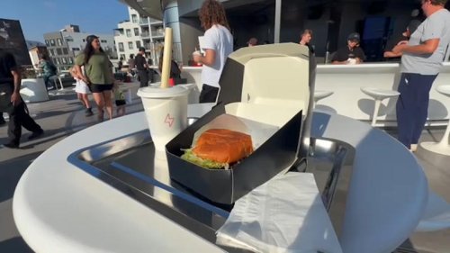 Tesla, Fans wait for hours to visit Tesla diner and drive-in movie theater in Hollywood on opening day