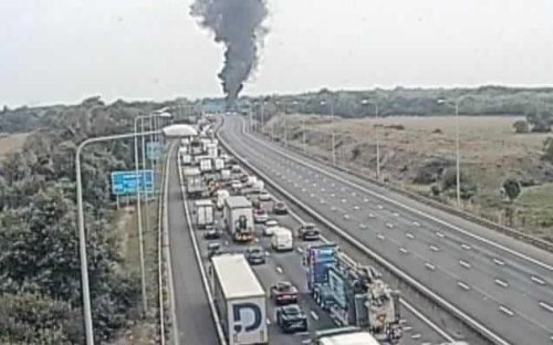 Lorry bursts into flames on M25
