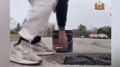 Detroit, 18-year-old Metro Detroit pothole filler shows the city how to do their job
