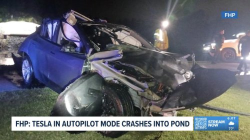 Driver killed when Tesla using 'autopilot' crashes into pond