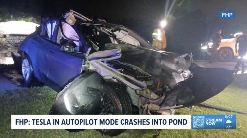 Driver killed when Tesla using 'autopilot' crashes into pond
