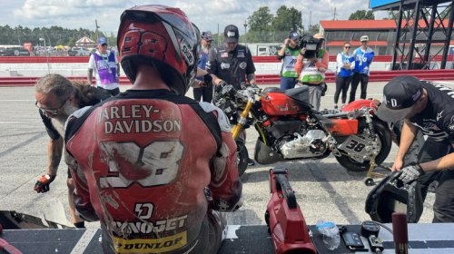 The Harley-Davidson race team invited me to be on the pit crew and I brought my bad luck with me