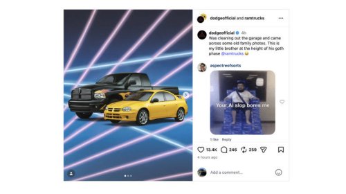 Dodge, Dodge posts AI slop of its own cars, doesn't notice it messed up the most beloved ones