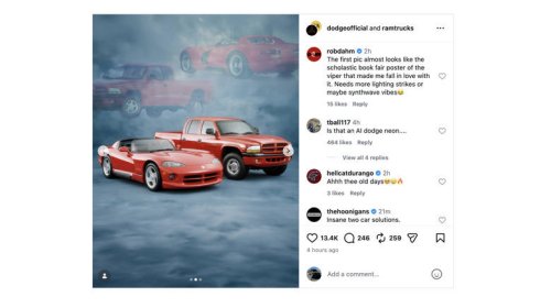 Dodge, Dodge posts AI slop of its own cars, doesn't notice it messed up the most beloved ones