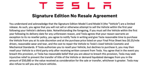 Tesla, Tesla will fine you $50,000 for flipping its final Model S and X