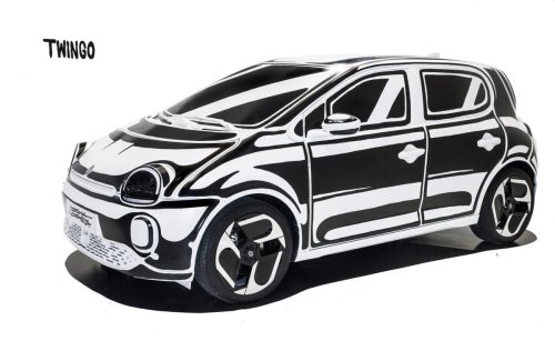 Renault, Renault Twingo, Renault Twingo E-Tech, ¿Es un dibujo o un coche de verdad? Joshua Vides convierte al Renault Twingo E-Tech en una ilusión