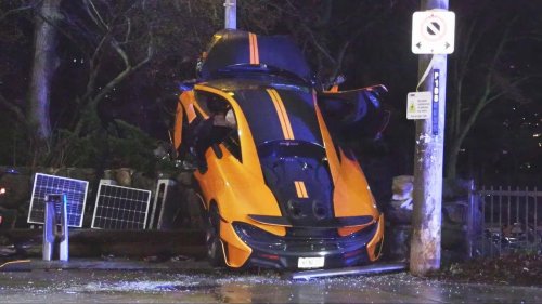 Rare McLaren 600LT crashes into a Toronto light pole, photos show