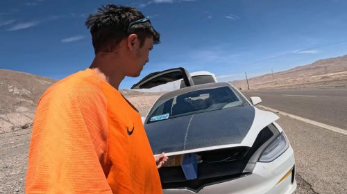 Tesla, YouTuber's Tesla hit 0% charge and not even his mounted solar panel could save him