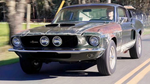 Rusty 1967 Mustang fastback gets fake Shelby makeover
