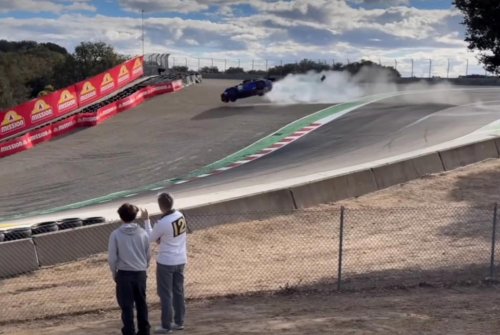 Porsche driver crashes at California racetrack on corkscrew