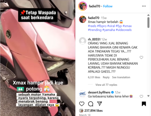 Yamaha, Seram! Yamaha XMAX Terpotong Benang Layangan, Ahli Sarankan Ini