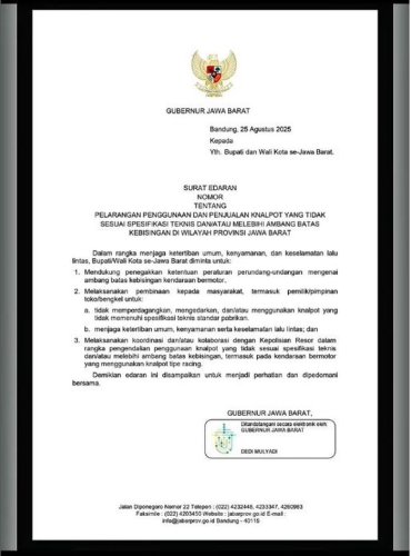 Dedi Mulyadi Bikin Gebrakan Baru, Terbitkan SE Dilarang Jual dan Pakai Knalpot Racing