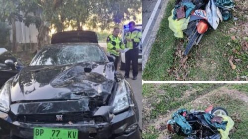 Seekor Godzilla Nissan GT-R R35 Mengamuk Banting Yamaha Mio J, Renggut Satu Nyawa Wanita