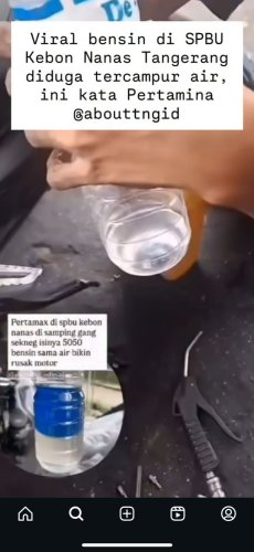 Begini Penampakan Air Dinarasikan Tercampur Bensin Pertamax yang Viral