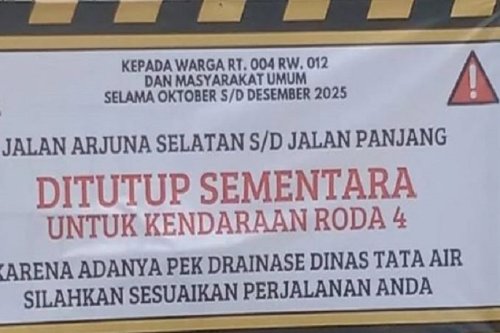 Hindari Jalan Arjuna Selatan Kebon Jeruk Jakbar, Diprediksi Macet Karena Ada Proyek Ini
