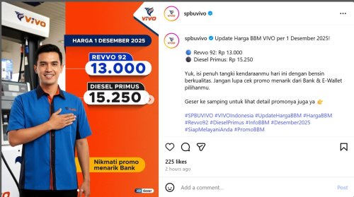 Update Harga BBM Vivo Per 1 Desember 2025, Cuma Dua yang Naik