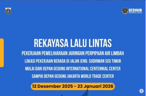 Proyek Galian Satroni Jalan Sudirman Jakarta, Hingga Januari 2026 Berlaku Rekaya Lalu Lintas Begini