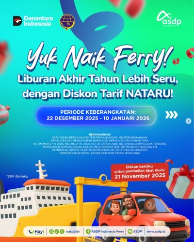 Bukan Cuma Jalan Tol, Harga Tiket Kapal Penyeberangan Juga Ikut Diskon Selama Libur Akhir Tahun