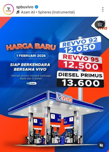 Update Harga Bensin Vivo per 1 Februari 2026, Turun Hingga Rp 650
