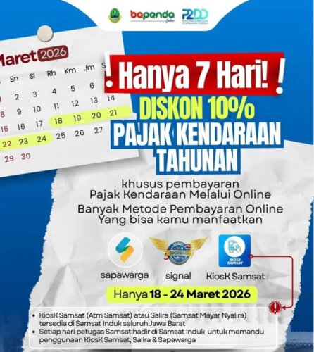 Dedi Mulyadi Diskon 10 Persen, Begini 3 Cara Bayar Pajak Kendaraan saat Lebaran 2026