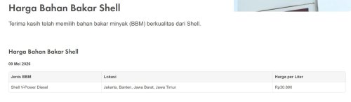 Shell Jualan Lagi, Ini Harga BBM Diesel Swasta Per 11 Mei 2026