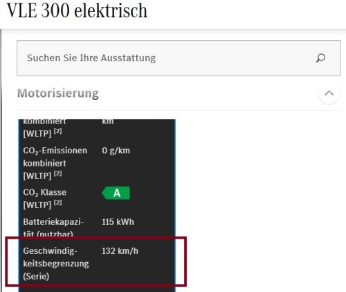 Mercedes, Mercedes VLE 300 hat eine Vmax von nur 132 km/h