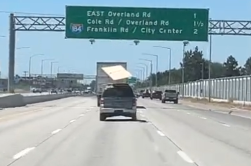 Crazy Video Shows Plywood on Roof Takes Flight at Highway Speed, and the Driver Has No Idea