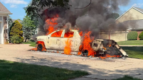 Parked Chevy Silverado EV Catches Fire in Michigan Driveway After Sitting Untouched for Two Weeks