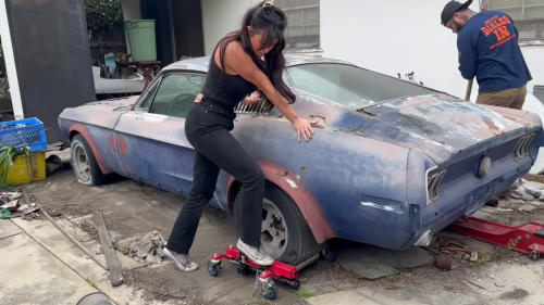 Constance Nunes Goes Up Against '68 Mustang Parked For 40 Years