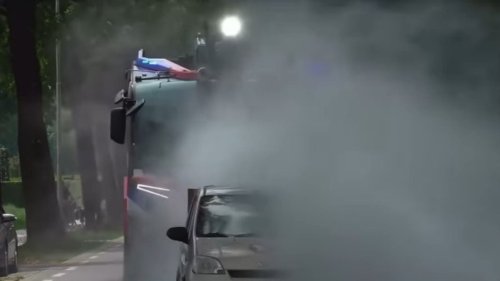 This Car Driver Being Blasted With Water From a Fire Engine Is a Reminder to Give Way to Emergency Vehicles