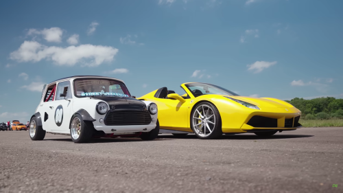 Classic Mini Destroys Tuned Ferrari 488 In Wild Drag Race Battle