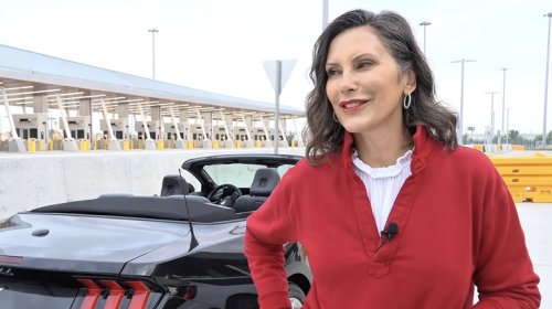 'That Woman From Michigan' Takes Victory Lap Across The Gordie Howe Bridge In A Ford Mustang Convertible
