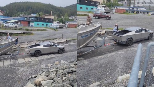 Video Shows Tesla Cybertruck Failing to Tow Boat, Driver Has to Ask For Help From More Powerful Truck