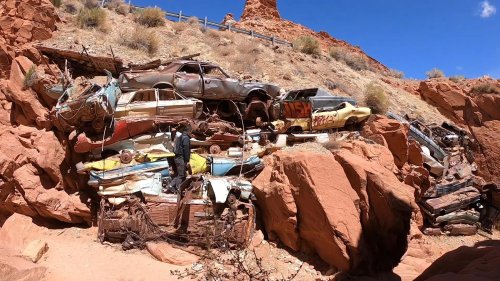 How Dozens of Classic Cars Ended Up Stacked Like Firewood in a Utah Canyon