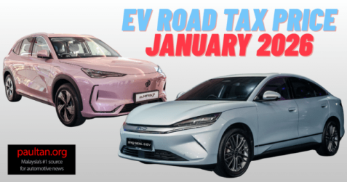 Road tax prices for all EV models in Malaysia effective Jan 1, 2026 – between RM20 and RM4,890 per year