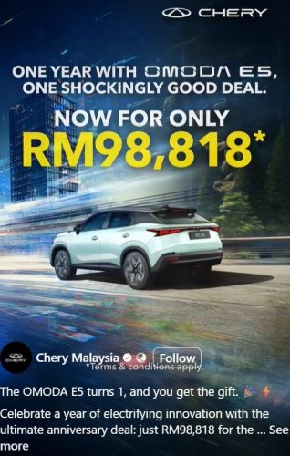 Chery, Omoda, 2024 Chery Omoda E5 now RM98,818 – huge RM48k rebate, free wallbox, V2L cable, RM1k charging credits