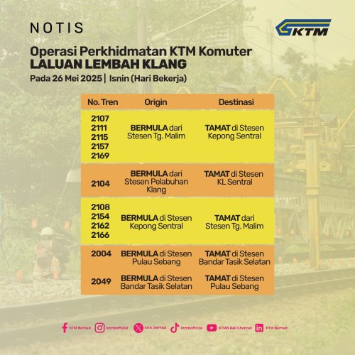 KTM, KTM Komuter, ETS to have up to 50 min delays from May 24-26 – trains from north end at Kepong Sentral