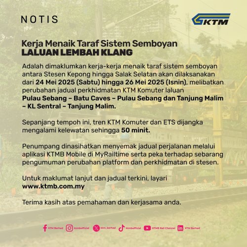 KTM, KTM Komuter, ETS to have up to 50 min delays from May 24-26 – trains from north end at Kepong Sentral
