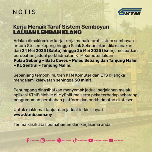 KTM, KTM Komuter, ETS to have up to 50 min delays from May 24-26 – trains from north end at Kepong Sentral
